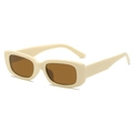 Kids vintage rectangular sunglasses with cream white frame and brown tinted lenses - Beige Frame