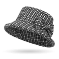 Cappello a secchiello invernale pied-de-poule con fiocco laterale per donne eleganti - Piccoli Quadri Neri e Bianchi