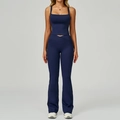 Ensemble de yoga bleu marine avec haut à col carré et legging évasé à taille haute - Bleu minuit (Débardeur + Pantalon Évasé)