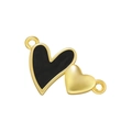 18K gold plated double heart pendant with black enamel inlay and dual connector rings - Black