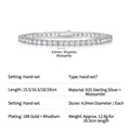 S925 sterling silver tennis bracelet with 4mm moissanite stones in 18K gold plated finish - 4.0mm Moissanite 0.3ct / 15.5cm / Silver