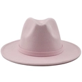 Classic light pink felt fedora hat with pinched crown and matching decorative band - Pink