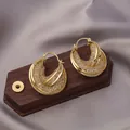 Golden wide hoop earrings with hollow grid pattern and pavé white crystals - Multi-Layer Mesh Hollow / E-021---Gold