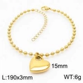 Bracelet cœur en acier inoxydable doré avec chaîne à billes 190mm et breloque 15mm - Bracelet Or (KB167246-Z)
