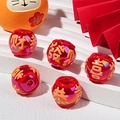 Red iridescent beads with golden Chinese characters for DIY fortune jewelry making - Lucky Coin / Red