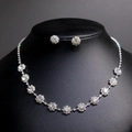 Sparkling silver flower necklace and earrings set with rhinestones on a black bust - TL031/Floral Snowflake Cluster Set