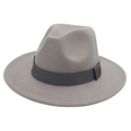 Classic light grey cashmere felt fedora with black ribbon band for men and women - M (56-58cm) / Light Gray