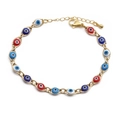 Bracelet œil porte-bonheur doré avec perles rouges et bleues sur chaîne fine - Coloré