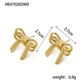 Minimalist 14K gold plated stainless steel butterfly bow earrings showing 2.7cm size details - HE47026DW0 Gold Brushed Bow