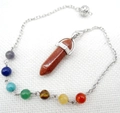 Goudsteen zeshoekige hanger ketting met zeven chakra kralen aan zilveren ketting - B34-Goudsteen