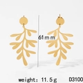 316 stainless steel gold leaf drop earrings, 61mm hollow design with 11.5g weight - Leaf Gold (D3100)