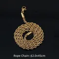 2mm gold vacuum plated stainless steel rope chain necklace with lobster clasp, 45cm length - 2.0mm x 45+5cm / Gold