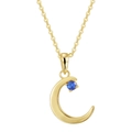 Elegant gold crescent moon necklace with a round blue sapphire pendant on a fine link chain - 925 Silver / Gold