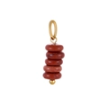 Macro view of five stacked natural red agate stone beads with a gold stainless steel ring - ZP44827B9 / Red Jasper