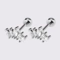 Silver sun heart stud earrings with marquise zircons and screw ball back closure - Silver Five-Leaf Crown