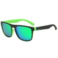 Polarized sports sunglasses featuring black and green frame with green mirror lenses - Black Green Frame Green Mirrored Lens / Plain Temple