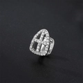 Silver hip hop single tooth grillz with triangle geometric pattern and white zircons - Cross / Silver