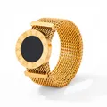Goldener geflochtener Netzring mit schwarzem Zentrum und römischen Ziffern aus Edelstahl - US 7 / Gold