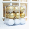 Christmas tree ornaments set in gold and white glitter finish in a PVC gift box - Gold Series 8cm-27 Balls