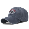 Berretto vintage blu navy lavato con toppa ricamata con aquila in stile militare - Blu navy
