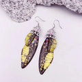 S925 silver butterfly earrings featuring yellow gradient wings with purple crystal accents - Yellow Painted-Silver Foil
