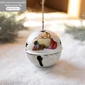 8cm white Christmas bell ornament with Santa Claus illustration and star cutouts - White Large Bell