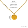 Minimalist 18k gold plated stainless steel necklace with round letter A pendant charm - Letter A