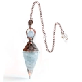 Antique silver hex cone pendulum with light blue crystal stone and metal chain - Aquamarine (Antique Bronze)
