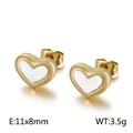 Minimalist heart earrings with white mother-of-pearl inlay and golden steel frame - 11x8mm / Gold Heart Shell Style (KE98713-KLX)