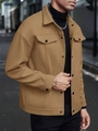 Close-up of camel wool blend jacket with large flap pockets and textured fabric finish - S / Earthy Yellow