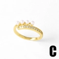 Gold open ring featuring white pearls and shimmering zircons for a luxurious look - Single Row Pearl Rhinestone Style (C)