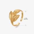 Adjustable golden leaf ring made of stainless steel with 1.7cm diameter size info - Gold Ring 149