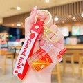 Floating astronaut liquid sand keychain in red milk tea cup style with Good Luck strap - Red Milk Tea Cup Quicksand-Auspicious