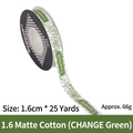 Matte cotton ribbon 1.6cm wide with green foliage pattern and CHANGE typography - Matte Cotton / 1.6cm Wide * 25 Yards / Printed Green