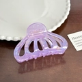 Glittery purple acetate hair claw clip with holographic finish on wood surface - Iridescent Purple Pumpkin Claw