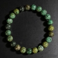 8mm natural green moss agate beaded bracelet with smooth round stones and dark textures - African Turquoise