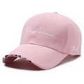 Light pink baseball cap with white cursive embroidery and extended visor for sun protection - Adjustable / Standard Brim (7.5cm) / Pink