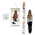 Hanging wooden height chart for kids featuring animal illustrations and dual scale measurements - American Zoo
