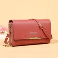 Dusty pink multi-functional crossbody phone bag with荔枝纹 grain and gold hardware - Deep Pink