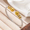 Two-tone twisted cable bangle with gold accent spheres and crystal-studded rings - Two-tone Twisted Ball Style (szgss134 Two-tone) / Two-tone (Gold & Silver)