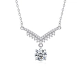 Sparkling 1 carat moissanite V-shaped crown necklace in S925 sterling silver for women - V-shaped Vertical Single Drill (fddz-088) / White Gold