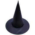 Classic black pointed wizard hat for Halloween costume made of sleek synthetic fabric - Large Plain Black Witch Hat