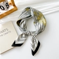 Elegant pearl white silk square scarf with yellow floral print and black border - Double Stripe Floral / 70x70cm