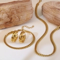 18K gold plated wheat chain necklace, bracelet and earrings set on natural stone - Three-Piece Set / 45cm