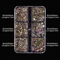 AB glass nail art rhinestones set in 6-grid box with assorted sizes from ss4 to ss16 - Gold Bottom AB Rhinestones (100)