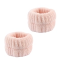 Detail of soft pink coral fleece wrist wash bands for preventing water flow while washing - Korean Pink Wristband 2-Piece Set