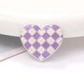 Detail of lilac purple heart charm with checkerboard pearl pattern and silver metal edge - Purple