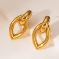 Detailed close-up of 18K gold plated 304 stainless steel geometric drop earrings - Geometric Linked Single Line (E0708)
