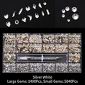 21-grid silver nail art rhinestone set with dual-ended dotting pen and crystal tray - Clear White (1400 Big, 5040 Small)