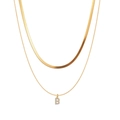 Double-layered golden titanium steel snake chain necklace with sparkling B-letter pendant - Gold Flat Snake 40cm Chain 45cm Non-detachable / Letter B